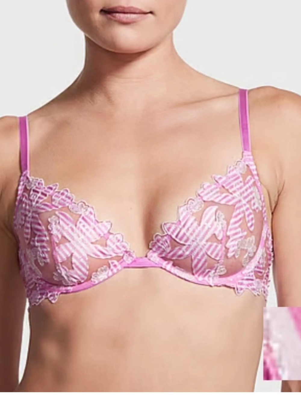 Victoria's Secret Pink Sheer Embroidered Underwire Bra